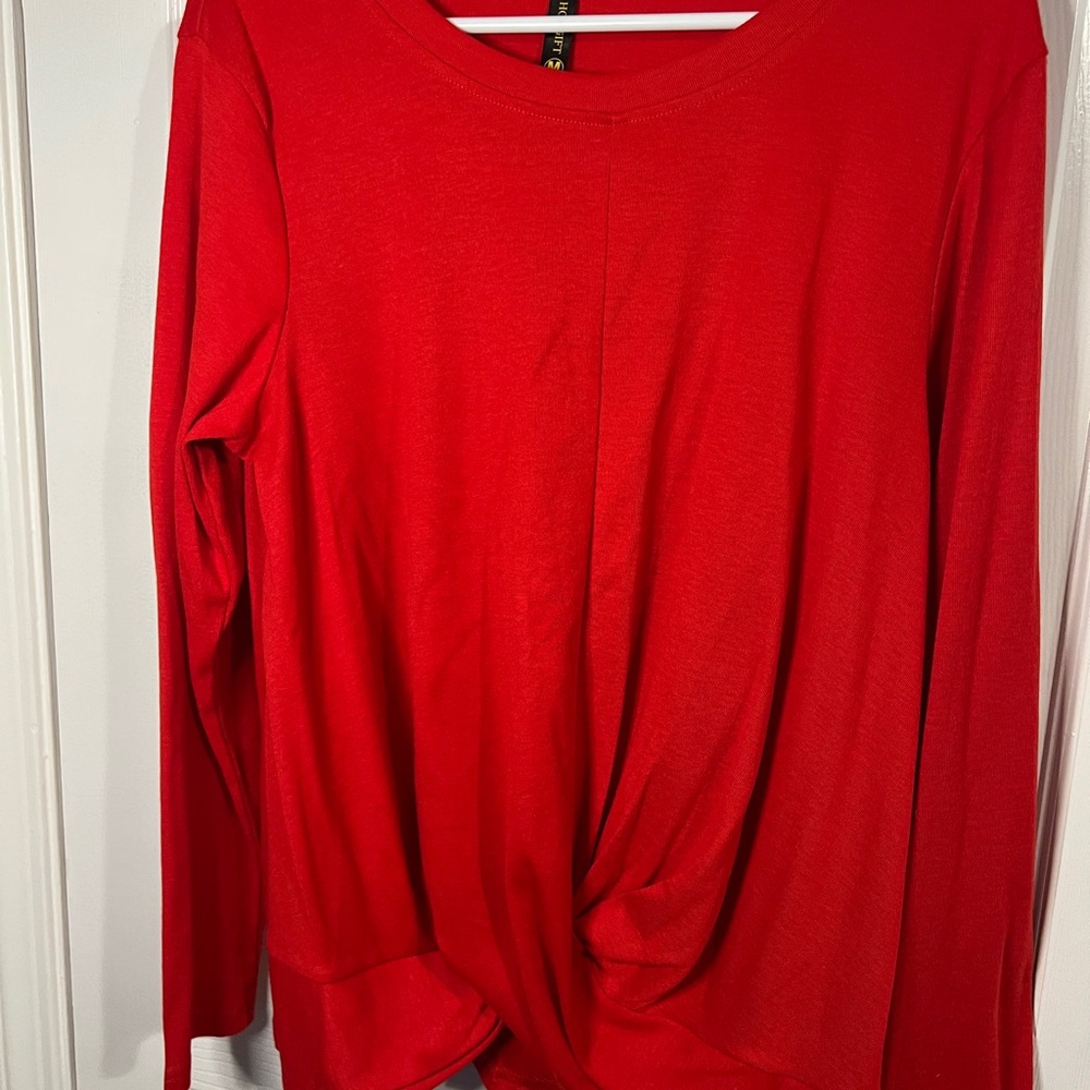 Red Long Sleeve Women's twisted front Top